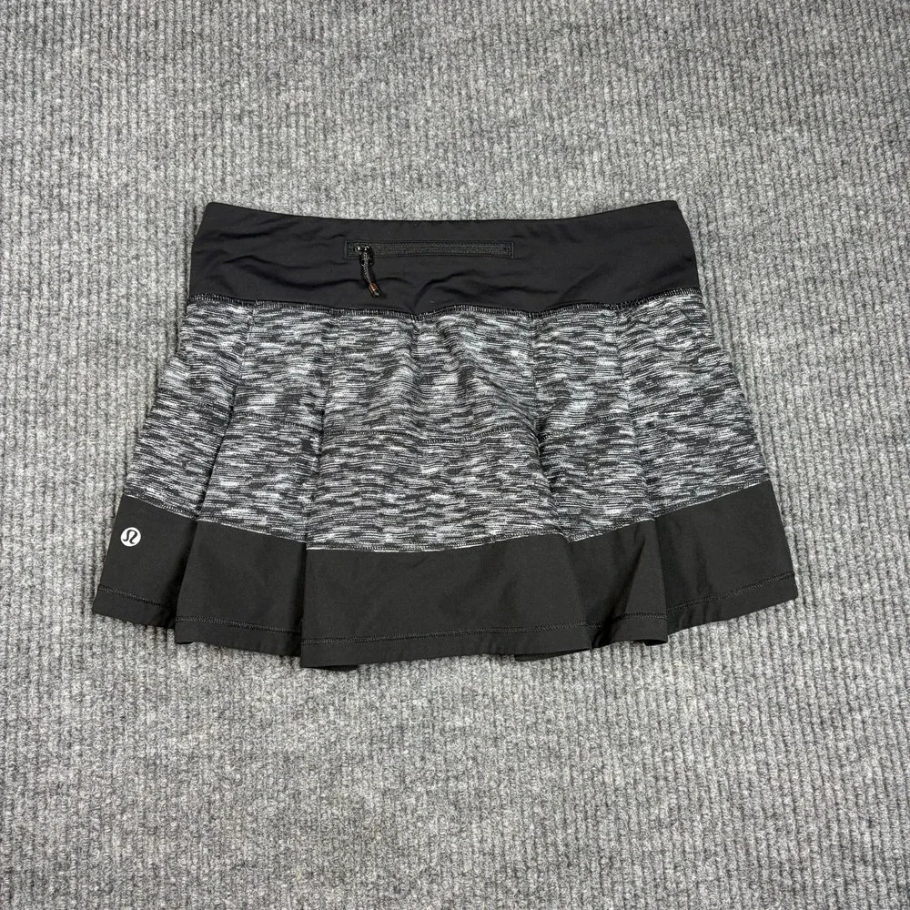 Lululemon Pace Rival Skirt II Women 4 Space Dye Black Gray Tennis Built In Brief